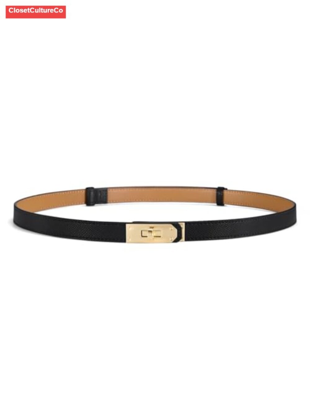 Women's Skinny Leather Belt Adjustable Dress Belt Gold Buckle